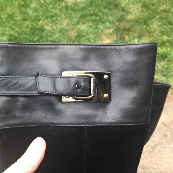 Aquatalia Tall Black Leather & Suede Buckle, Sz 8 - Picture 6 of 14